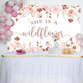 Aperturee - She Is A Wildflower Pink Floral Baby Shower Backdrop